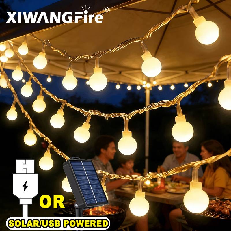 Solar Lamp - Lampu String Tenaga Surya/USB/Baterai 3-10M, Bola